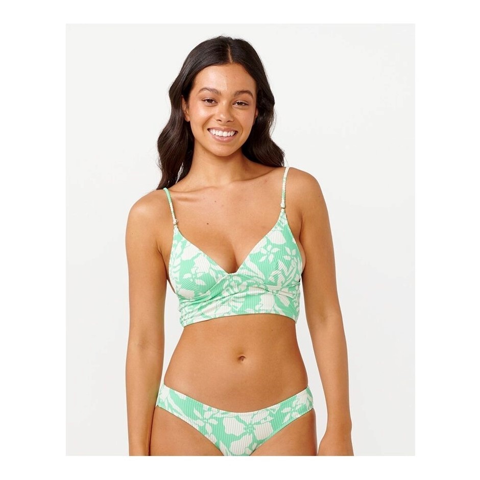 RIP CURL Women's Sun To Sea Long Line Crop Bikini Top, Size S, Aqua. RRP: $
