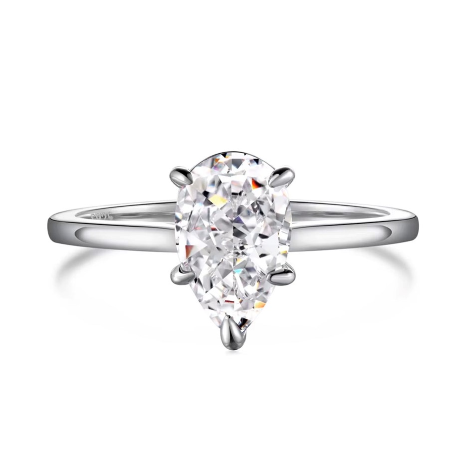 1.5ct Pear Cut Simulated Diamond 925 Sterling Silver Ring - Size 7