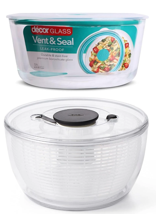 BUNDLE: Décor VENT & SEAL GLASS ROUND 1.5L X OXO Good Grips Salad Spinner,