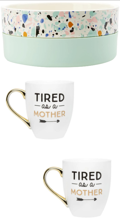 BUNDLE: 2 x PEARHEAD “Tired as a Mother” Mug White & Gold + NOW HOUSE Terr
