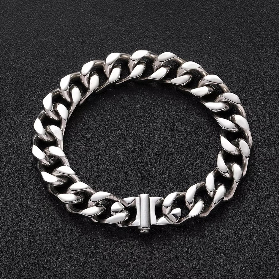 Silver-Filled Cuban Link Chain Bracelet, 10MM Wide - 22.8cm