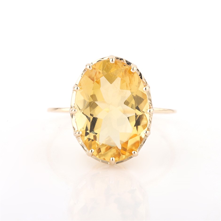 Yellow Gold Natural Citrine Ring with Valuation