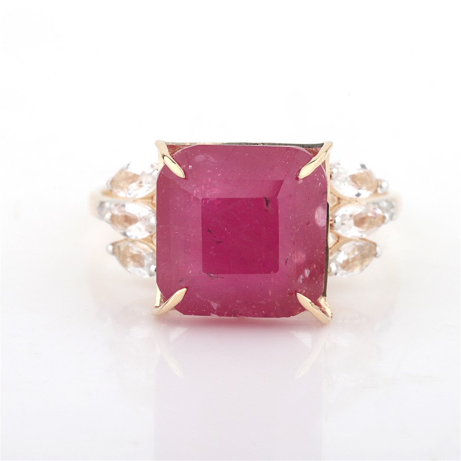 Yellow Gold Natural Ruby  & Diamond Ring  with Valuation