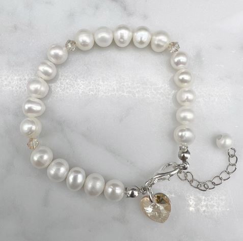 7-8mm Potato & Baroque Pearl Golden Shadow Swarovski® Heart Bracelet