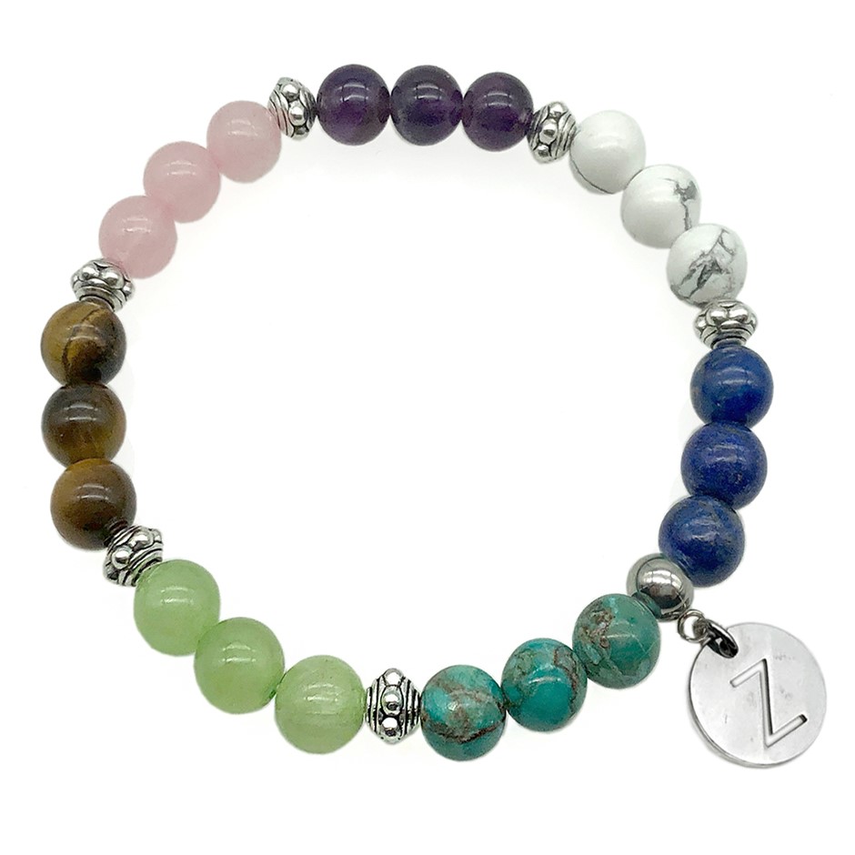 8mm Multi & Antique Silver Spacer Bead Letter 'Z'  Bracelet.