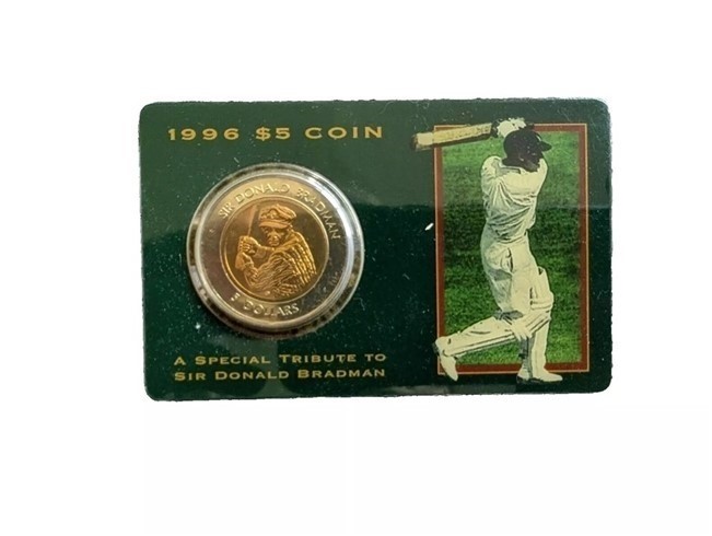Bradman 5 $Bi Metal Coin on Card of Issue 1996 Issued by RAM