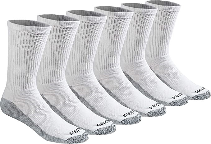 DICKIES Men's 6pk Dri-tech Moisture Control Crew Socks, Size 6-12, White.