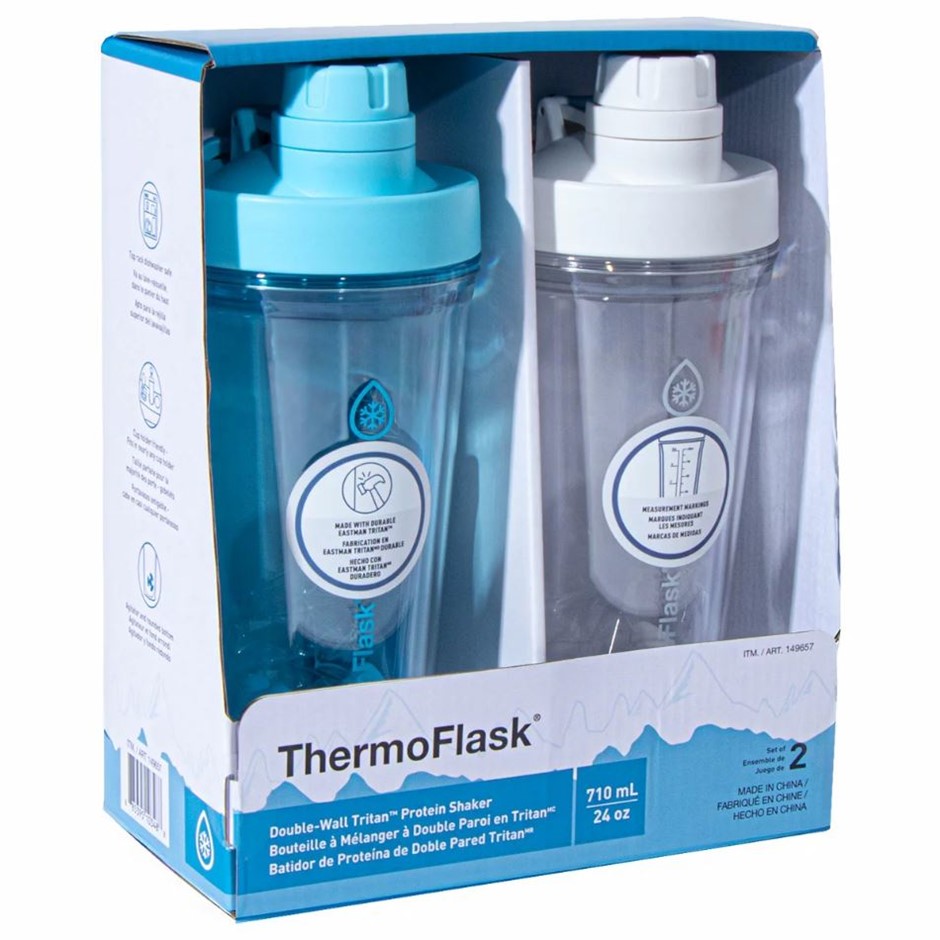 THERMOFLASK 2pc Tritan Shaker Spout Lid w/ Agitator 710ml, Blue & White.