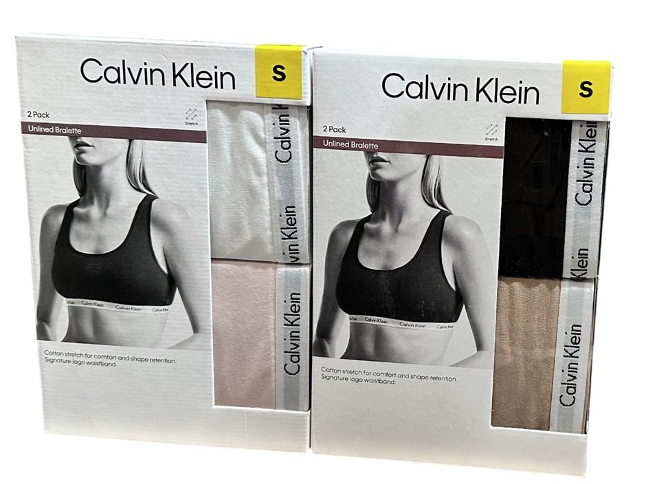 4 Pack Calvin Klein Women’s Unlined Bralettes Black/Aztec & White/Pink, Siz