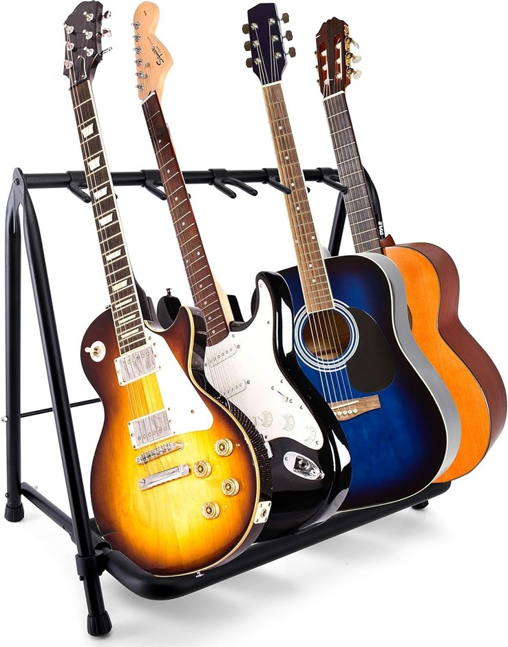 PYLE Multi Guitar Stand- 5 Space Rack, Foldable, Universal Portable, Secure
