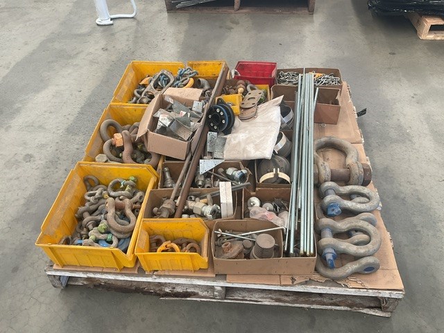 Assorted Size D Shackles, Hammer Locks, Air Fittings, All tread rods