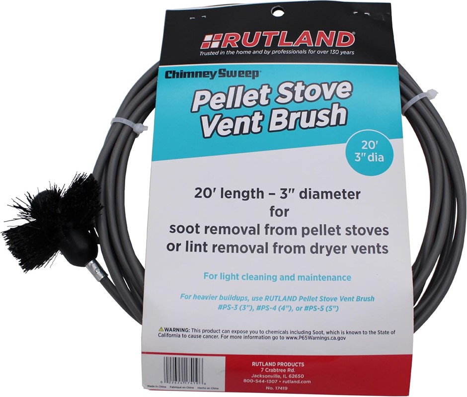 RUTLAND 3-Inch Pellet Stove/Dryer Vent Brush with 20-Feet Handle.