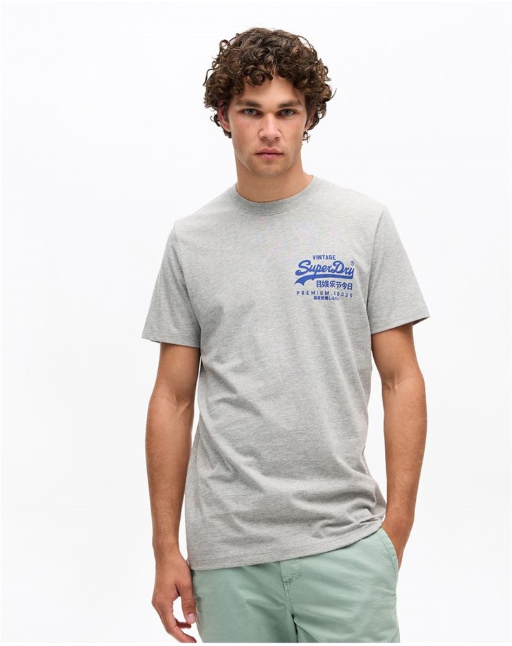 SUPERDRY Vintage Logo Chest Tee, Size S, 60% Cotton, Pumice Stone Marle (8J