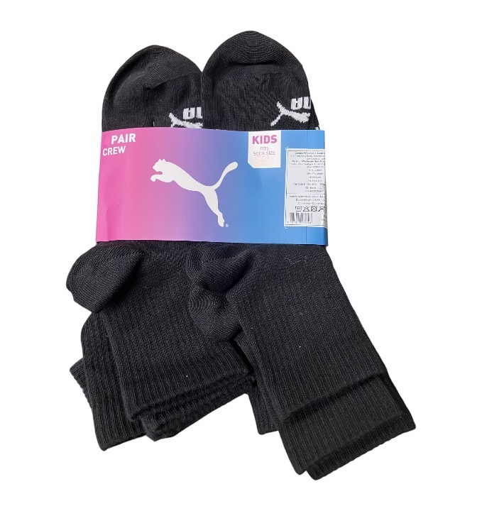 8 Pairs x PUMA Kids' Crew Socks, Size 9-11, Black. Buyers Note - Discount