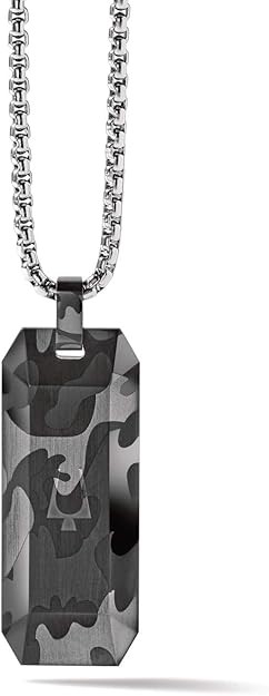 BULOVA Men's Precisionist Round Box Link Chain Necklace w/ Dog Tag Pendant,