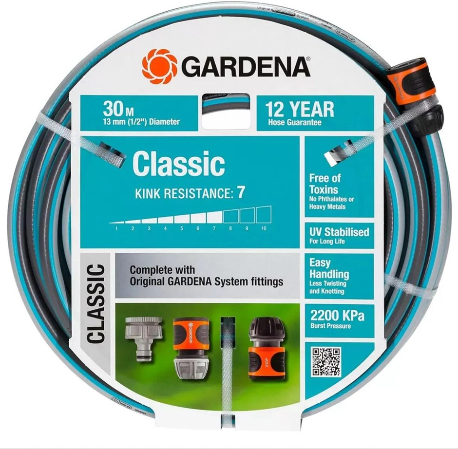 GARDENA Classic Hose, 30m. NB: Minor use, no packaging.