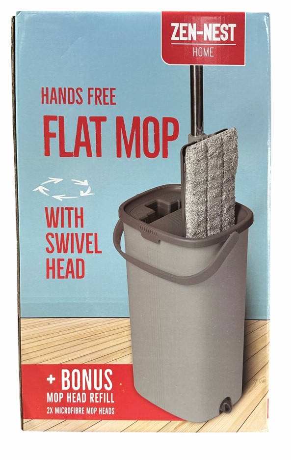 ZEN-NEST Hands Free Flat Mop with Swivel Head. NB: Slight box damage. Dry c