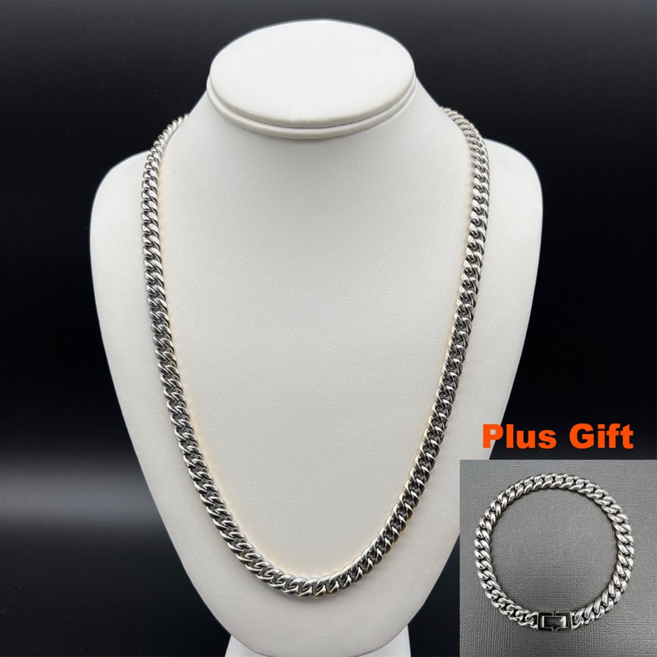 Silver-Filled Cuban Chain Necklace, 8MM Wide - 60.9cm