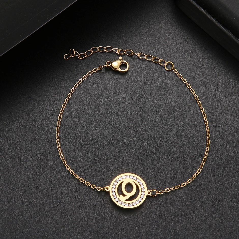 Stainless Steel Initial 'Q' Bracelet with Simulated Diamonds - Yellow