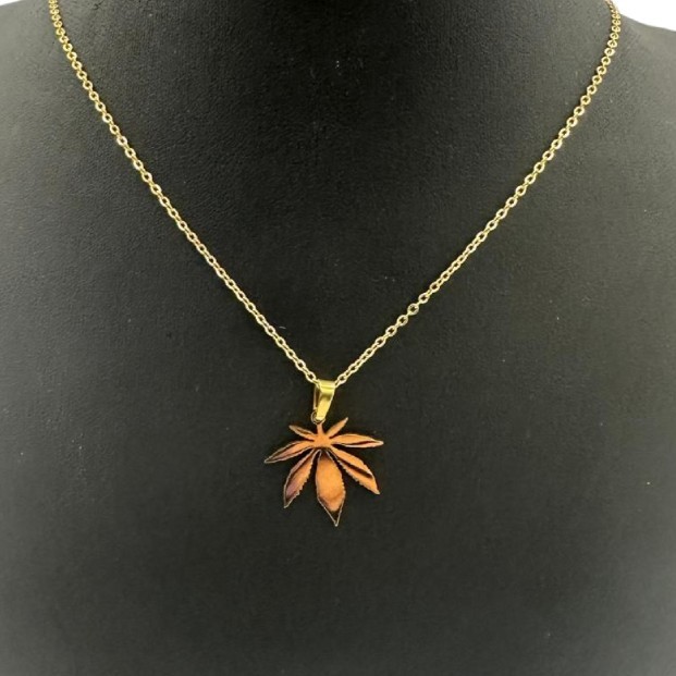Stainless Steel Cannabis Leaf Necklace in Gold
