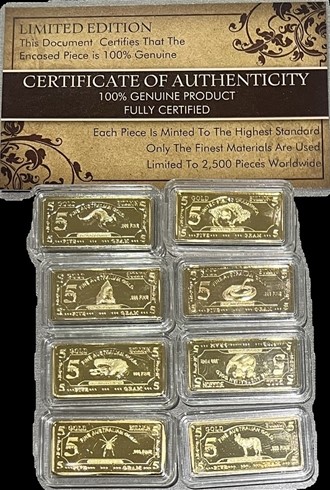 2014 Set of 8 x 5 g Certified "Aust Animal Series" 999 24 k Gold