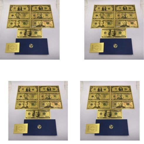 7pc USD 1 2 5 10 20 50 100 Dollar Bill Gold Foil Banknote Note x 4 set