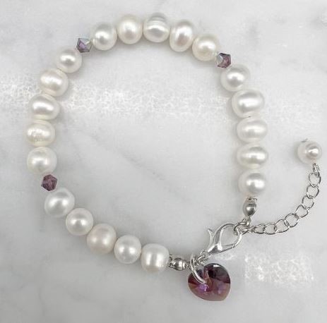 7-8mm Potato & Baroque Pearl Amethyst Shimmer Swarovski® Heart Bracelet
