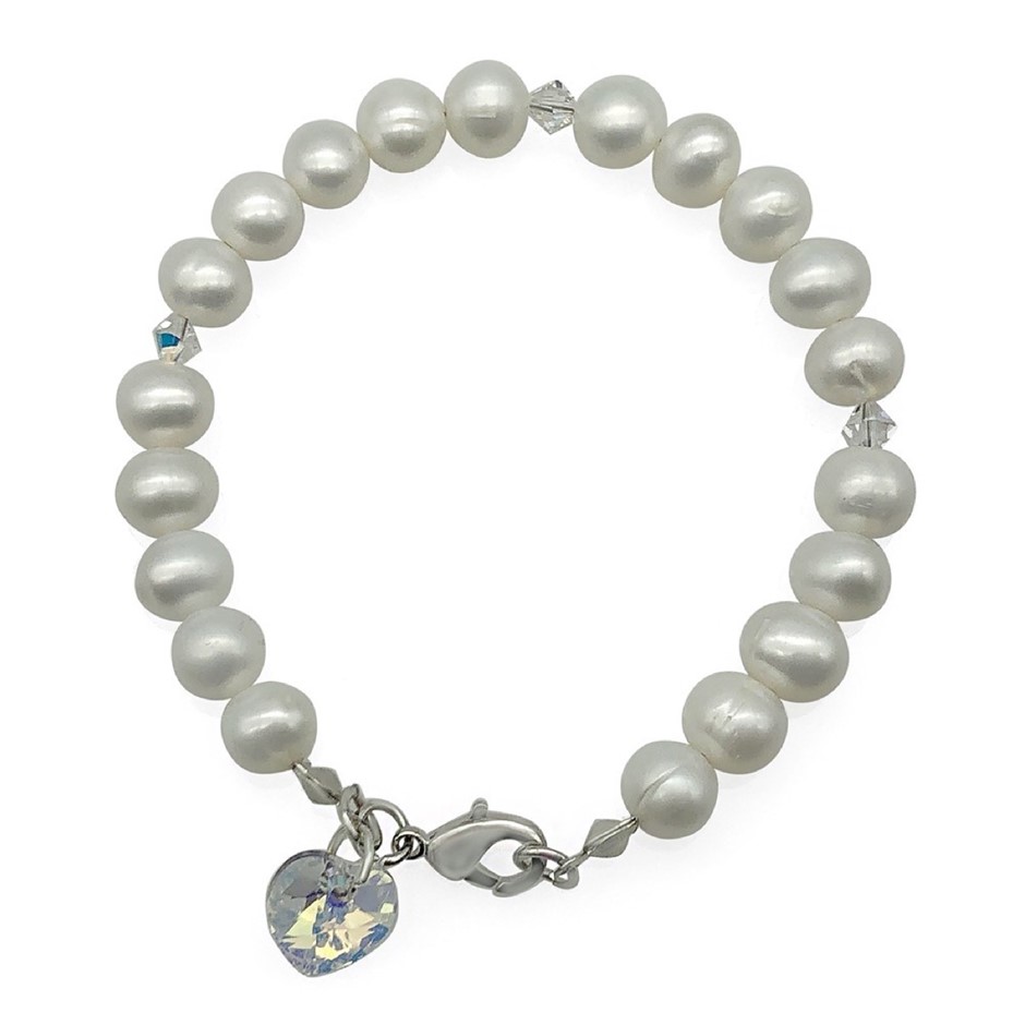 7-8mm Potato & Baroque Pearl Swarovski® Heart Charm Bracelet