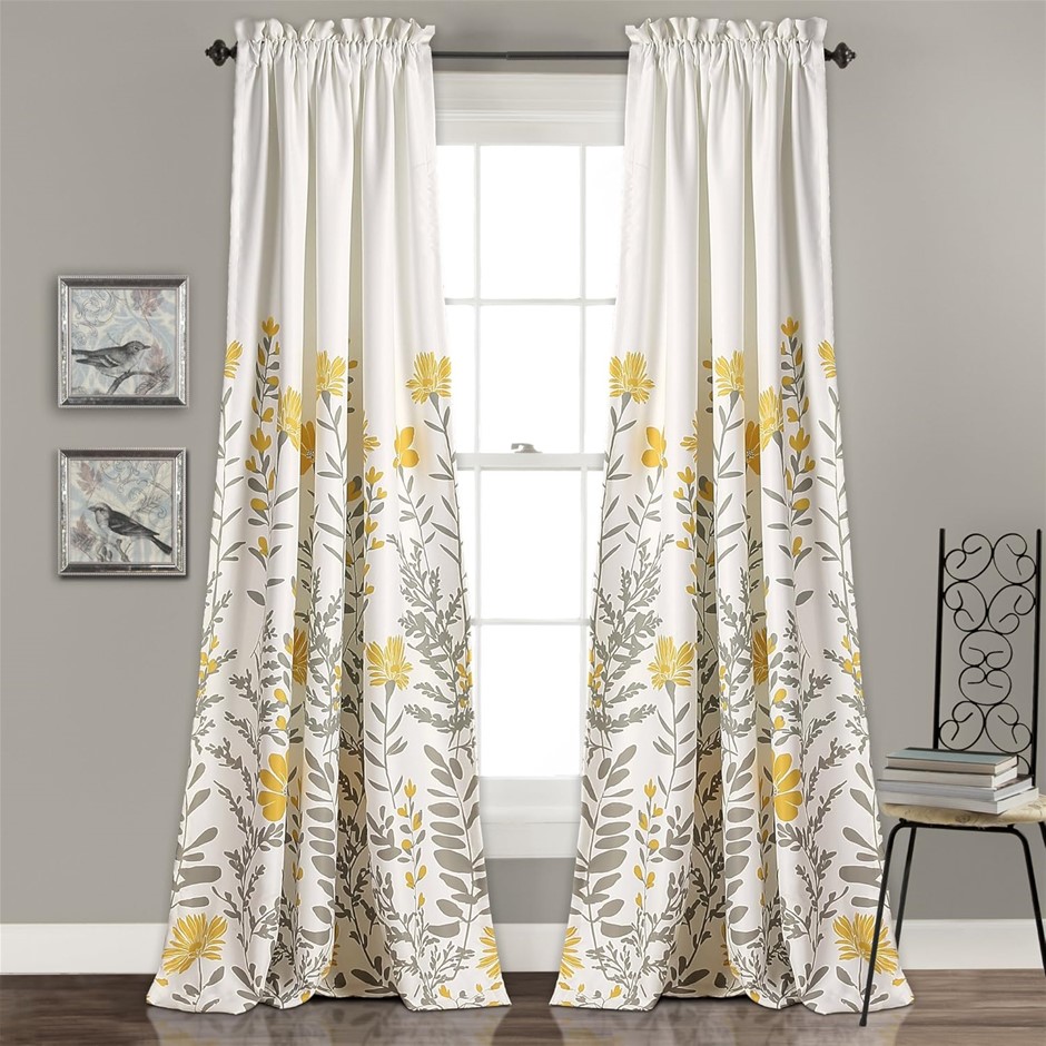 LUSH DECOR Floral Aprile Light Filtering Window Curtain Panels, Pair, 52" W