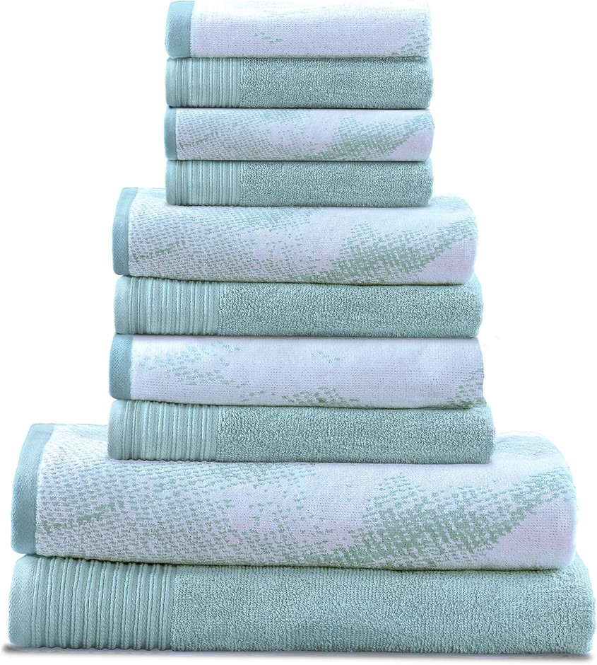 SUPERIOR 10-Piece Towel Set, 100% Cotton, Cyan/Marble.  Buyers Note - Disco