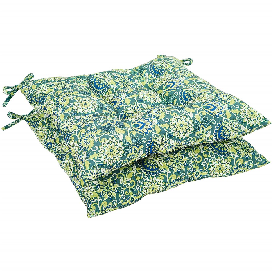 AMAZON BASICS Tufted Outdoor Square Seat Patio Cushion, 2pk, Blue/Green Flo