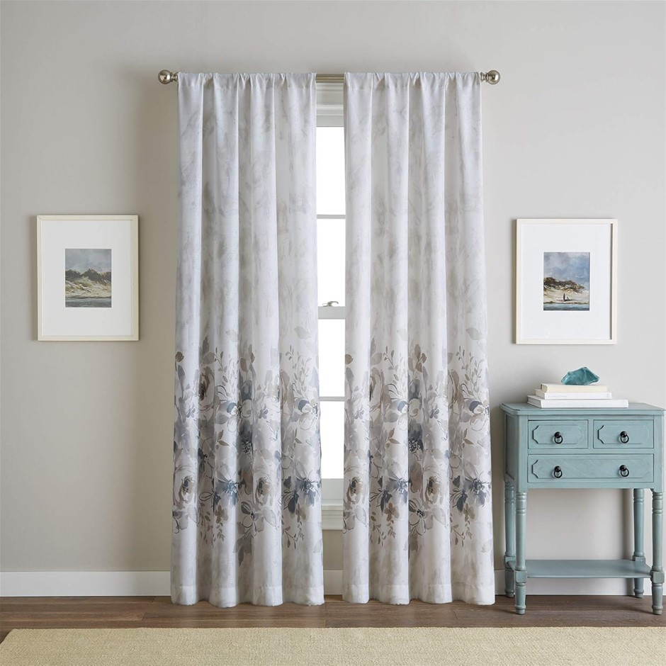 2 x CHF Watercolor Floral Print Flip Over Rod Pocket Curtain, Single Panel,