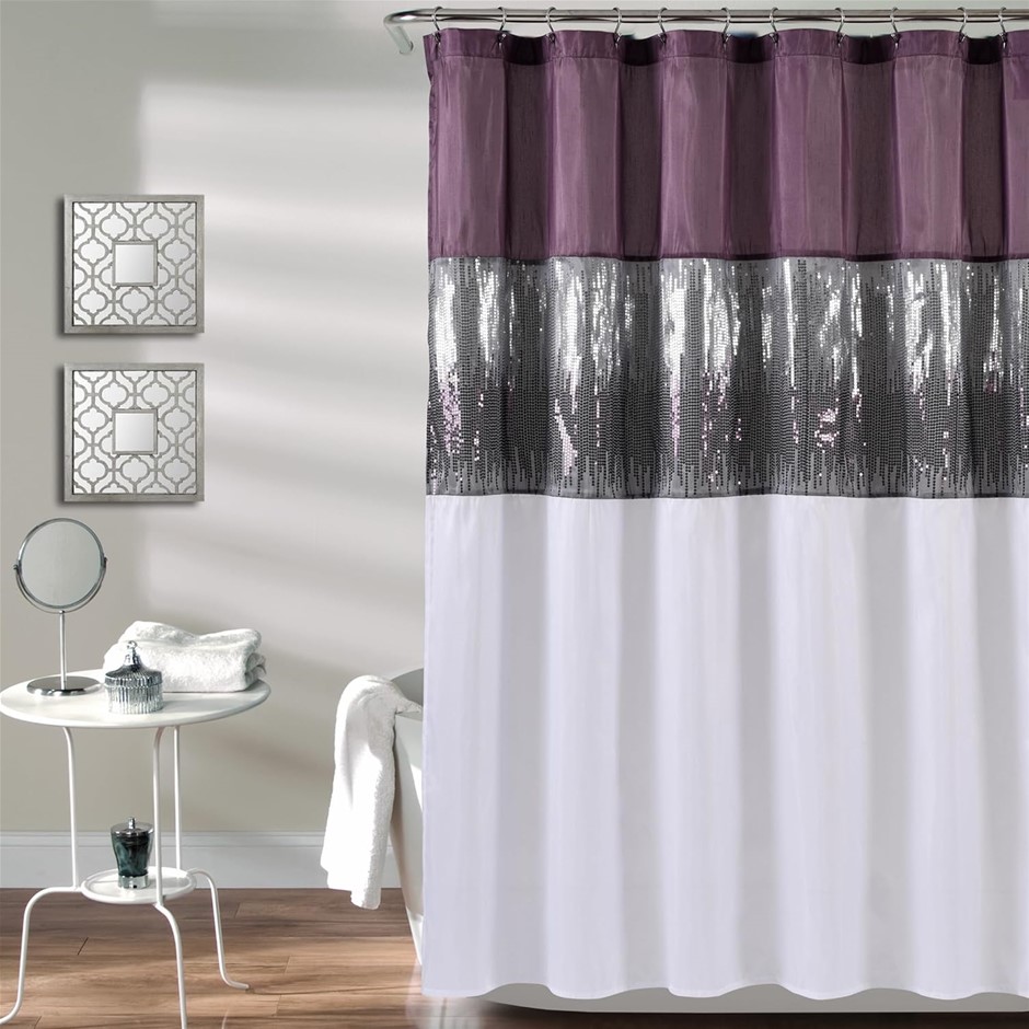 2 x LUSH DECOR Night Sky Shower Curtain, 72" x 72", Purple & White. Buyers