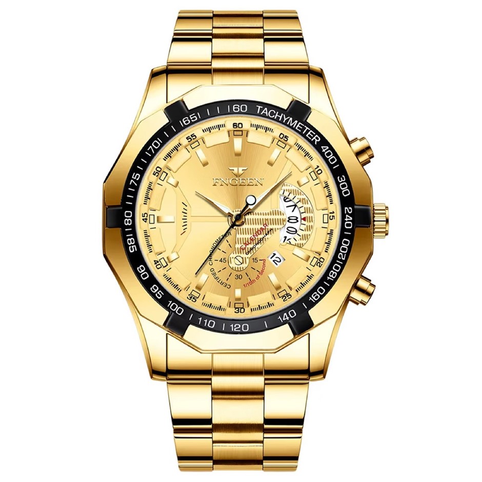 Men's Quartz Watch with Calendar Date, Gold