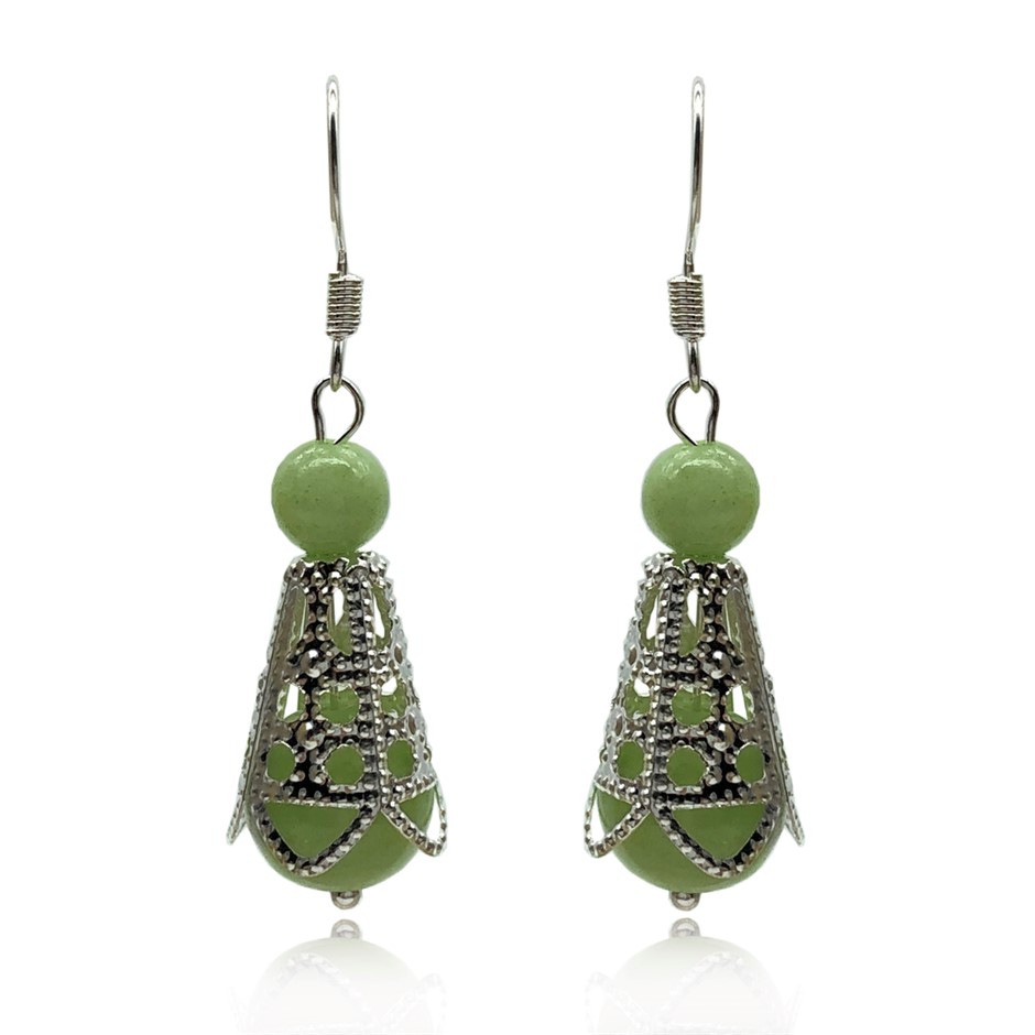 6-10mm Flower Jade Lantern Inspired Drop Earrings