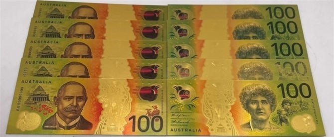 5 pcs/lot New AU Gold Banknote Cards Coloured $100 Gold Plated
