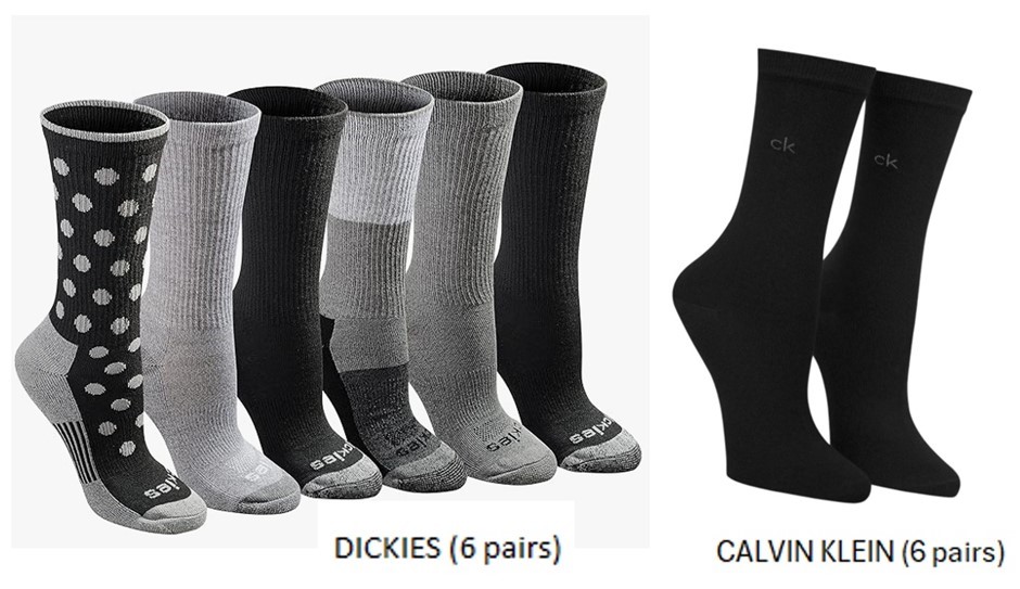 WOMEN’S SOCKS BUNDLE: Dickies Dri-Tech Crew Socks (6 Pairs, Black Marl) + C