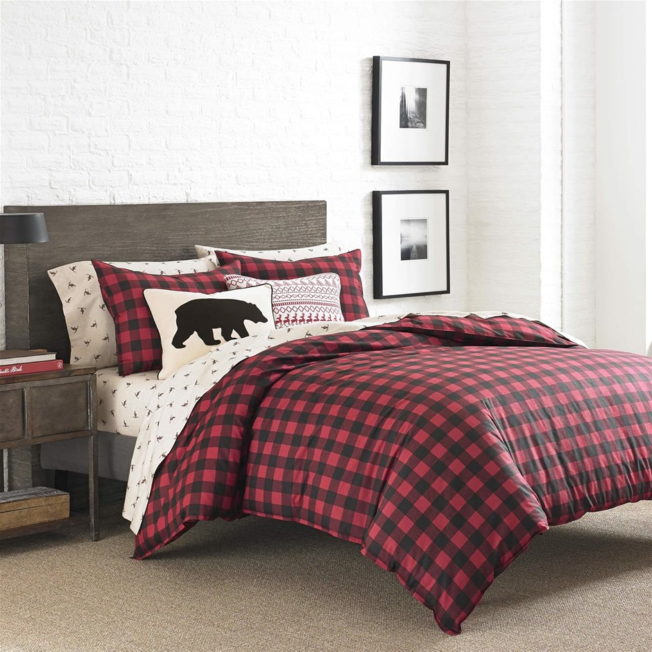 EDDIE BAUER Mountain Plaid Duvet Cover Set, Full/Queen, Scarlet Red, Produc