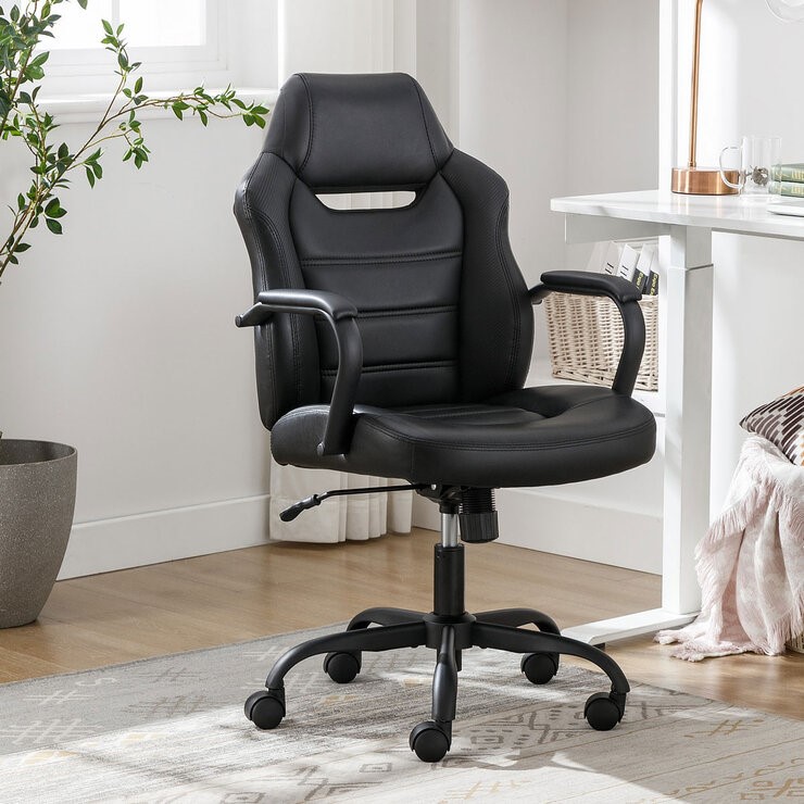 TRUE INNOVATIONS Back To School Office Task Chair, PU Black. NB: Assembled,