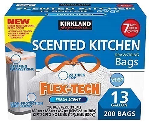 SIGNATURE Scented Kitchen Drawstring Bag Flex-Tech, 13 Gallon, 200 Bags (Bl