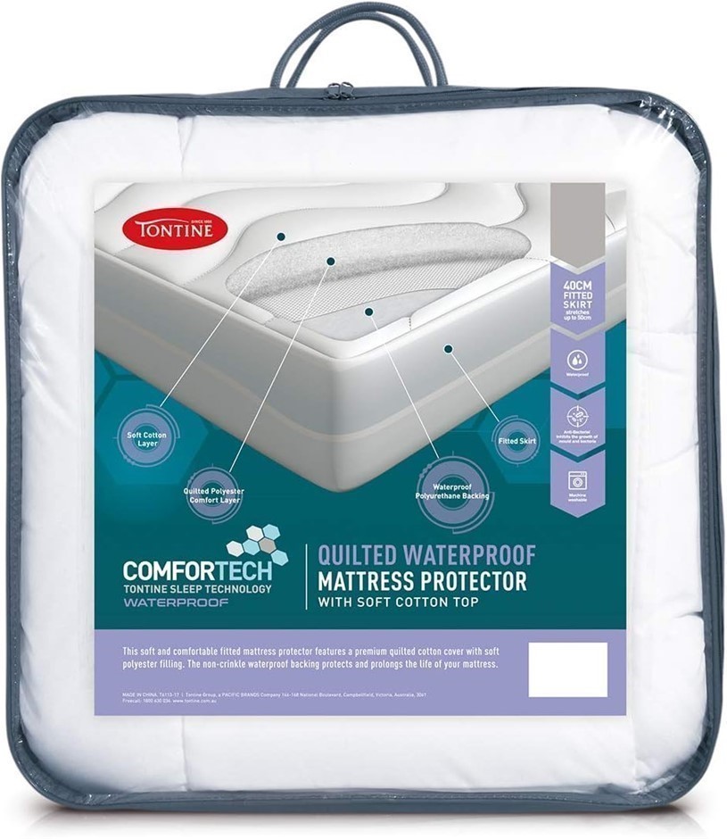 TONTINE Comfortech Quilted Waterproof Mattress Protector. Size: Queen Size,