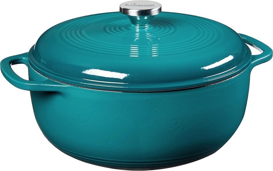 LODGE 6-Quart Enameled Cast Iron Dutch Oven w/ Lid, Colour: Lagoon. EC6D38