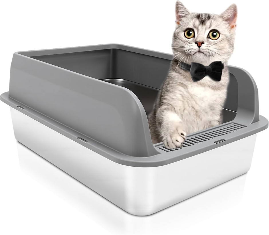 GERNIE Enclosed Stainless Steel Cat Litter Box with Lid, Anti Splashing Odo