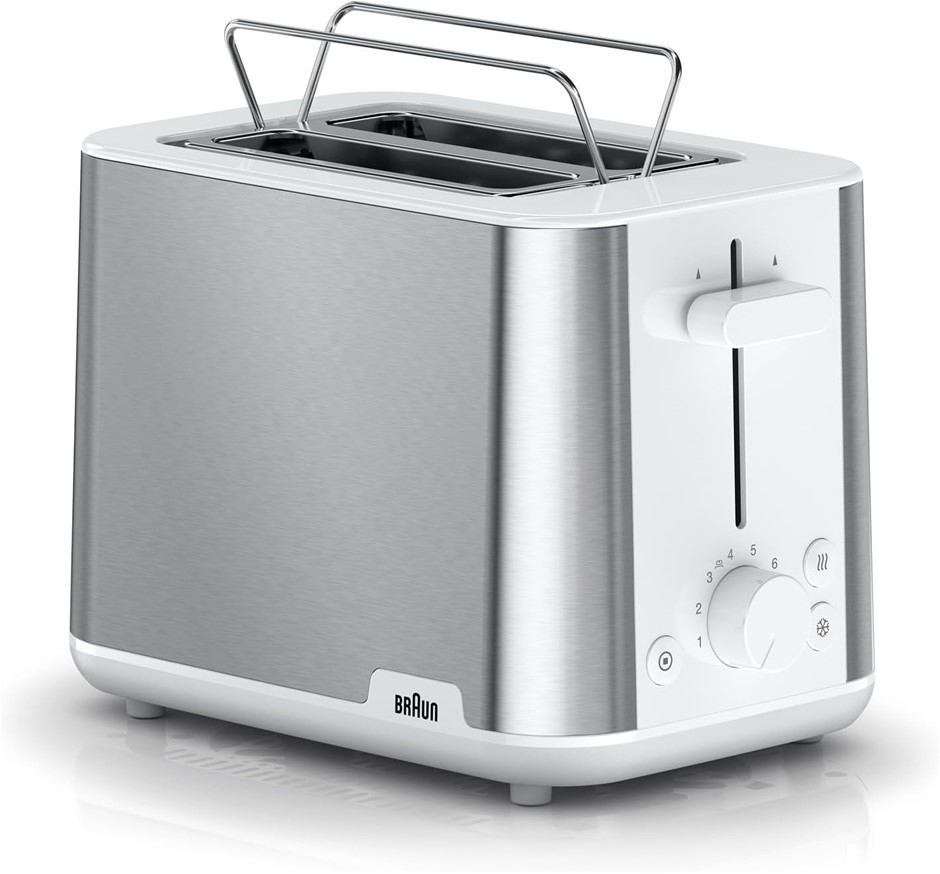BRAUN Essentials Purshine Toaster HT1510WH, 2 Slot Toaster, 8 Browning Leve