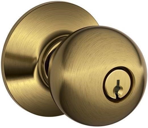 SCHLAGE F51A ORB 609 Orbit Keyed Entry Knob, Antique Brass.
