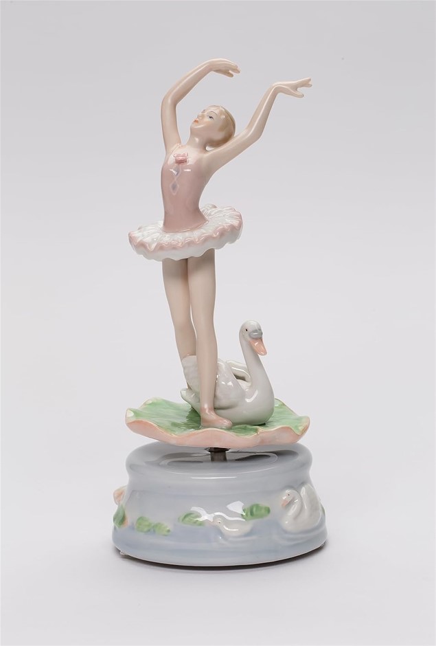 COSMOS SC49153 Fine Porcelain Ballerina with Swan Musical Figurine, 7-3/8-I