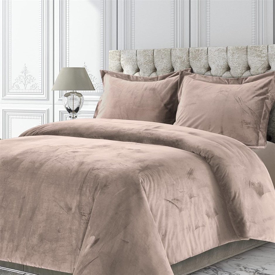 TRIBECA LIVING Venice Velvet Oversized Solid Duvet Set, Twin, Taupe.