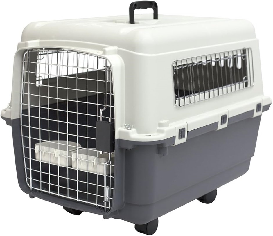 SPORTPET DESIGNS Plastic Kennels Rolling Plastic Wire Door Travel Dog Crate