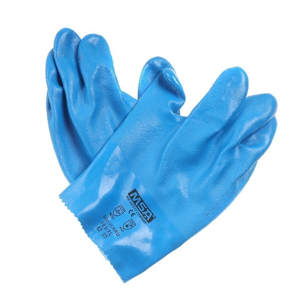 20 x MSA Solvgard PVC Palm Grip Chemical Resistant Gloves, Size XL/2XL.