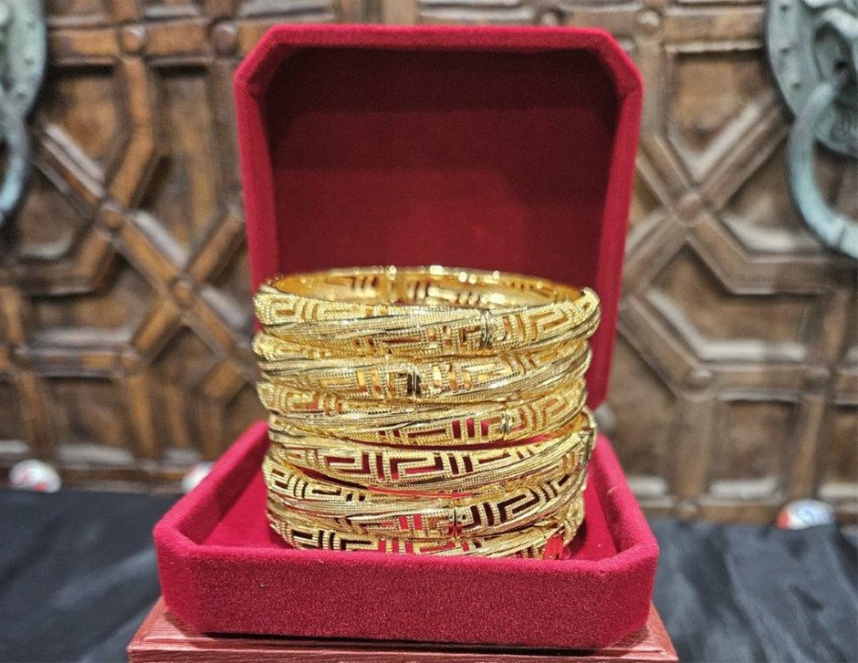 6pcs x 22KGoldFilled/ITALY Triple Yellow Gold Plated Bangles Versace